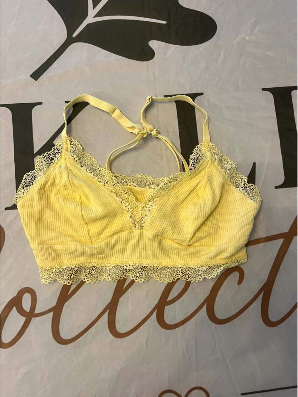 Colsie Yellow Lace Trim Bralette Large